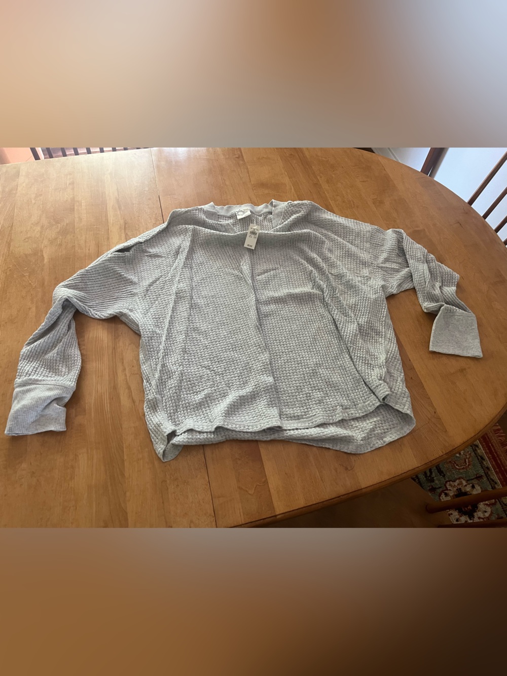 aerie Light Gray Waffle Knit Long Sleeve Top